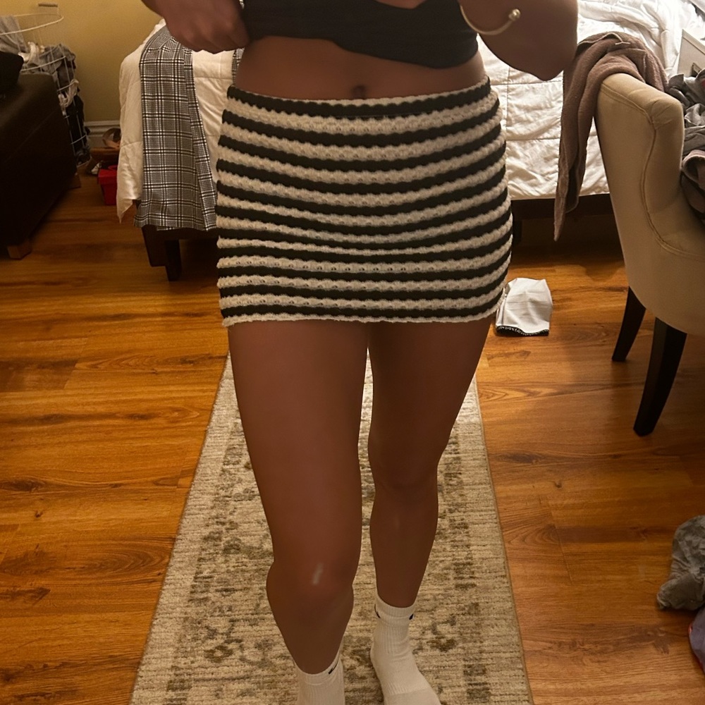 Pretty little thing mini skirt, crochet, black and white, size small